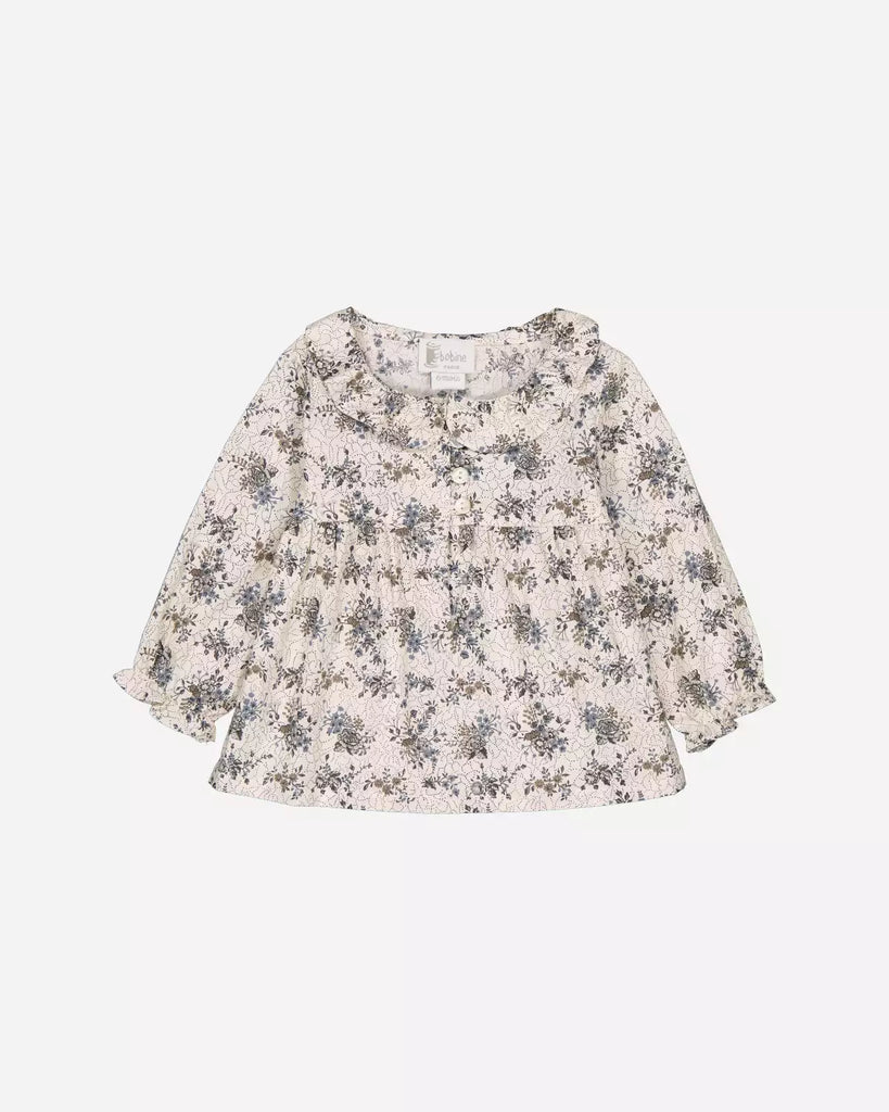 Blouse pour bébé fille couleur beige naturelà motif fleuri de la marque Bobine Paris.