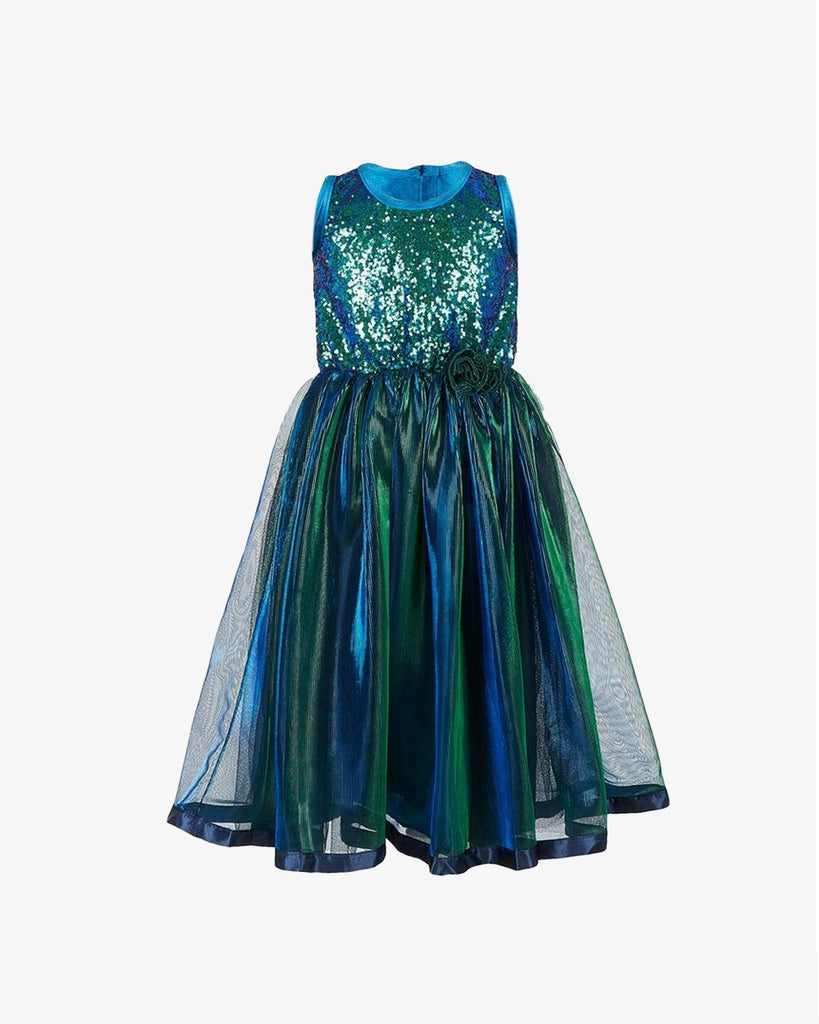 Robe de princesse à reflets bleus et verts