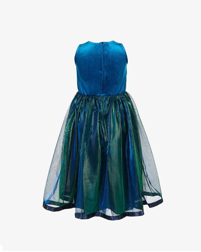 Robe de princesse à reflets bleus et verts dos