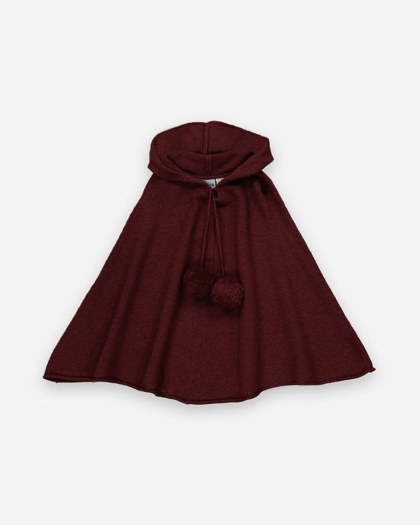 Poncho à capuche en laine et cachemire bordeaux de la marque Bobine Paris.