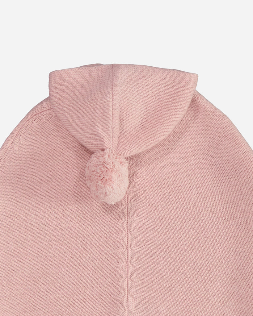 Poncho capuche bébé laine et cachemire rose zoom dos