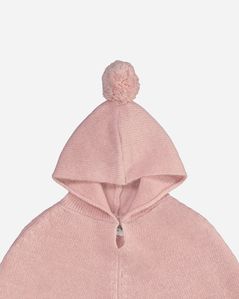 Poncho capuche bébé laine et cachemire rose zoom