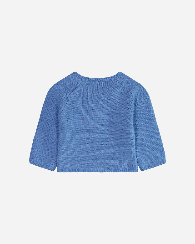 Pull bébé cache-cœur en laine et cachemire bleu pastel dos