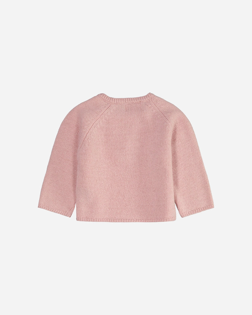 Pull bébé cache-cœur en laine et cachemire rose dos