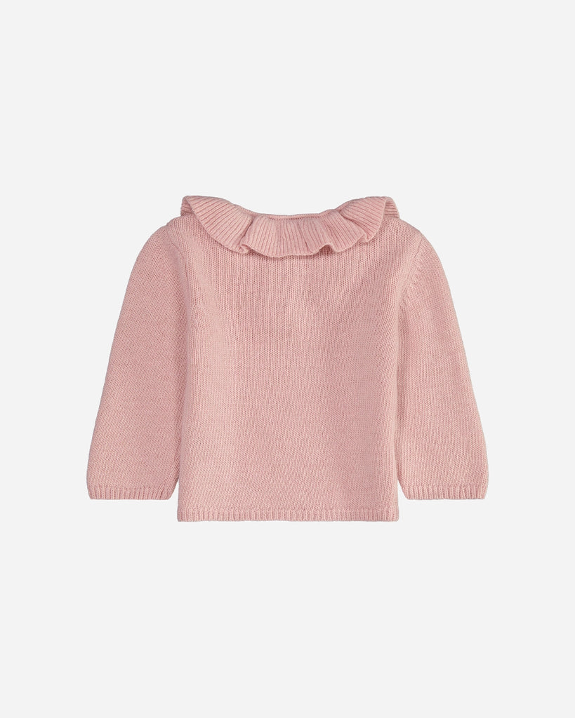 Pull bébé en laine et cachemire col volanté rose dos