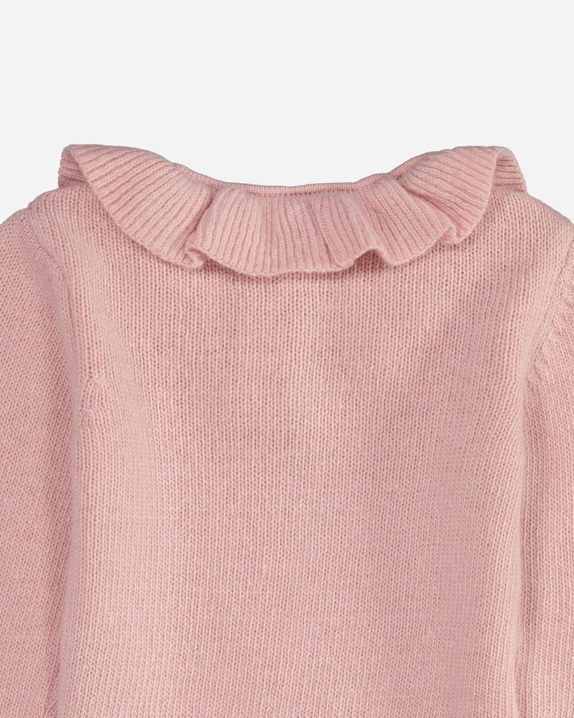 Pull bébé en laine et cachemire col volanté rose zoom dos