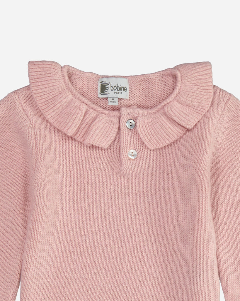 Pull bébé en laine et cachemire col volanté rose zomm face