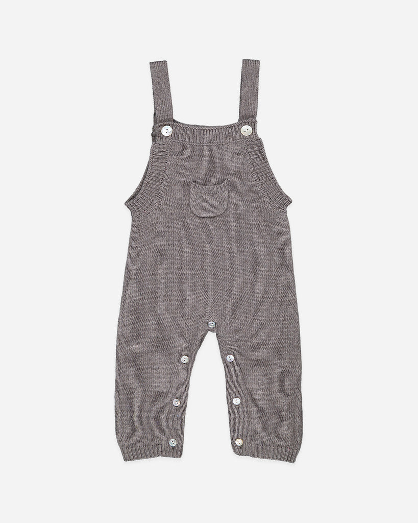 Salopette en laine et cachemire brume taupe pour bébés et nouveau-nés de la marque Bobine Paris.