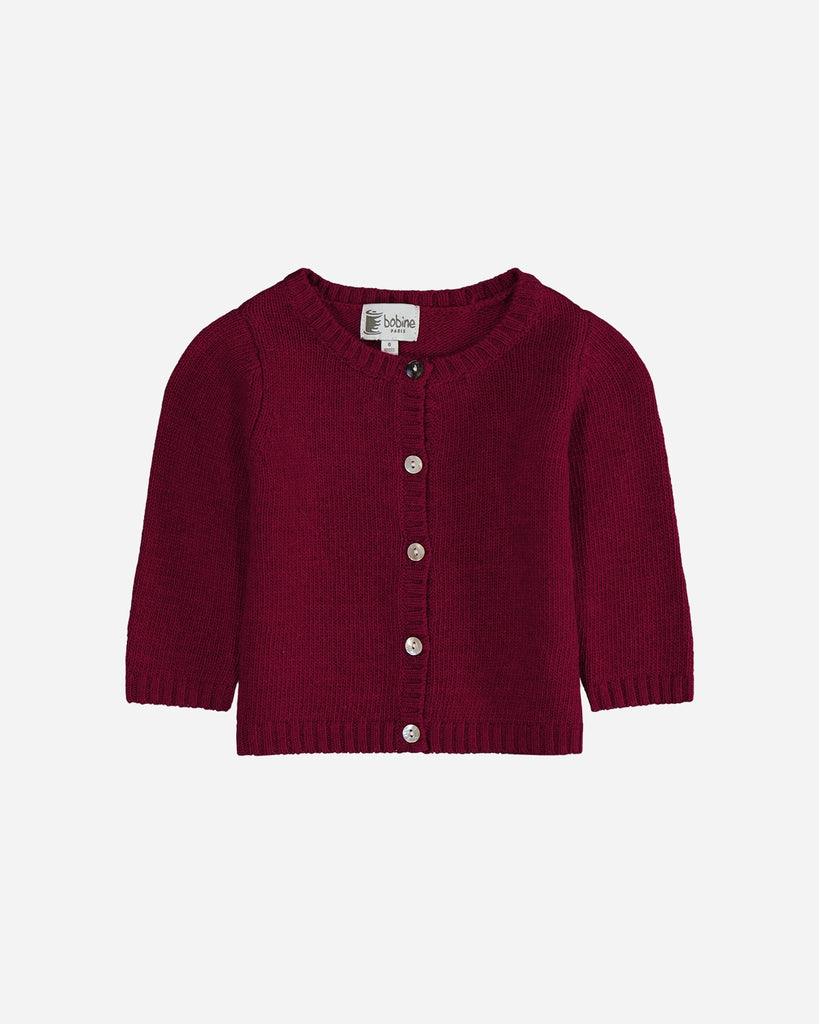 Cardigan bébé en laine et cachemire col rond grenat