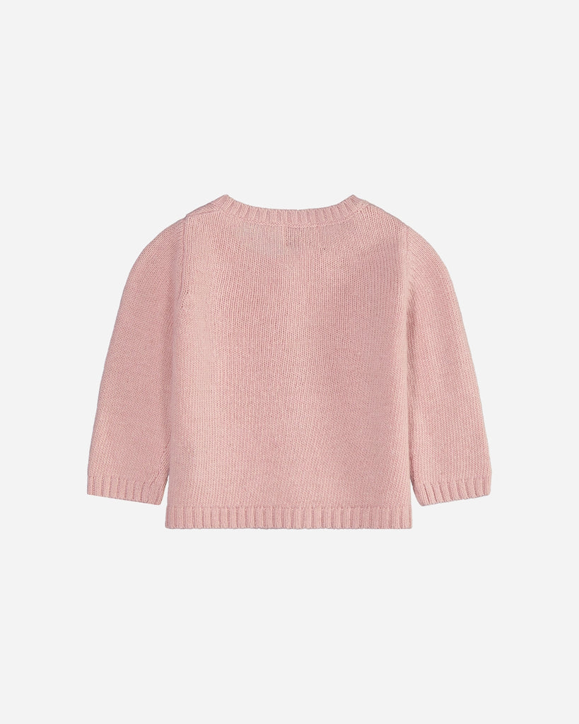 Cardigan bébé en laine et cachemire col rond rose dos