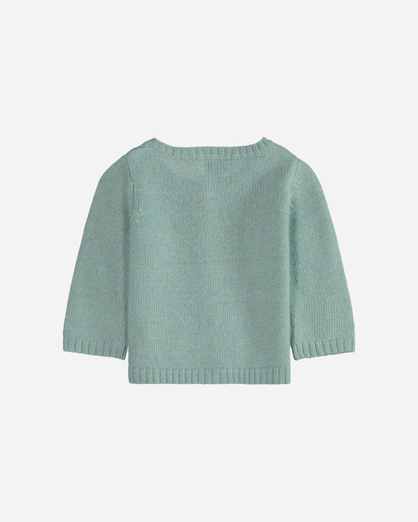 Cardigan bébé en laine et cachemire col rond vert d'eau dos