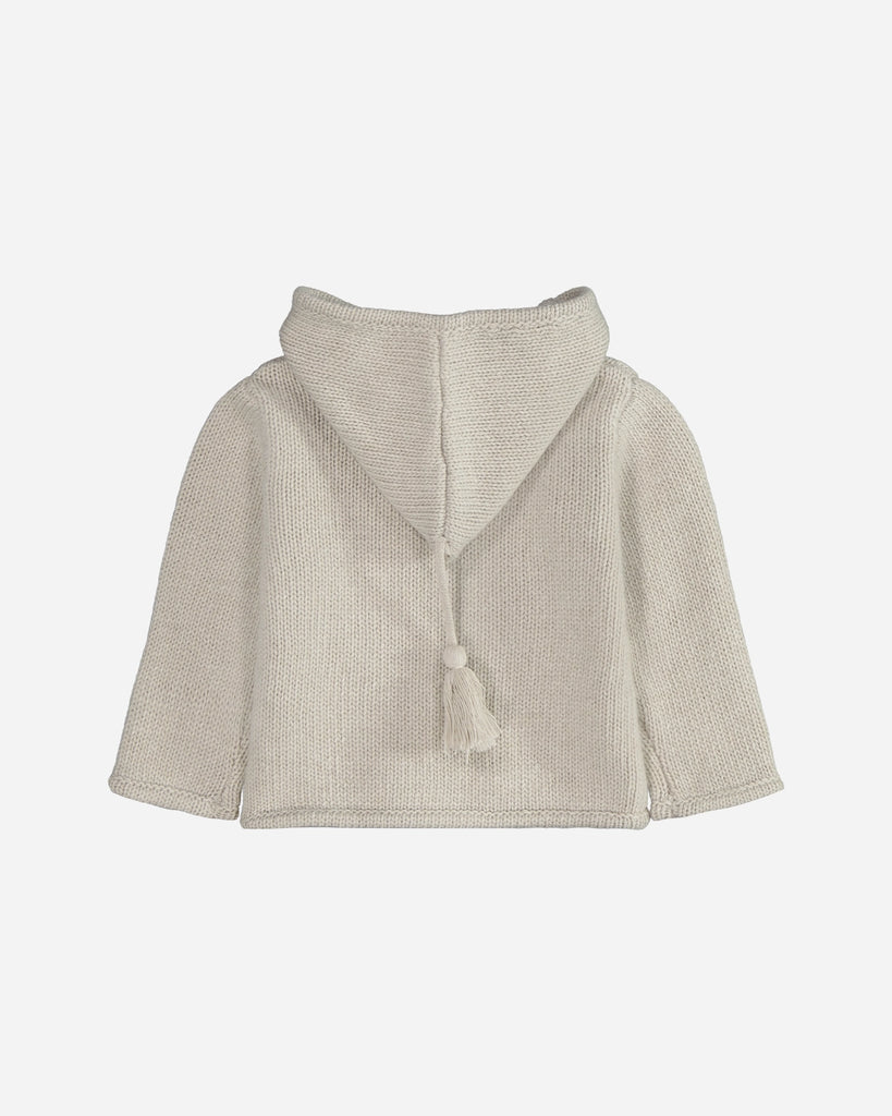 Veste bébé en laine et cachemire à capuche beige layette dos