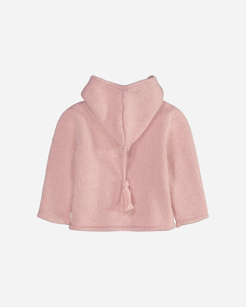 Veste bébé en laine et cachemire à capuche rose dos