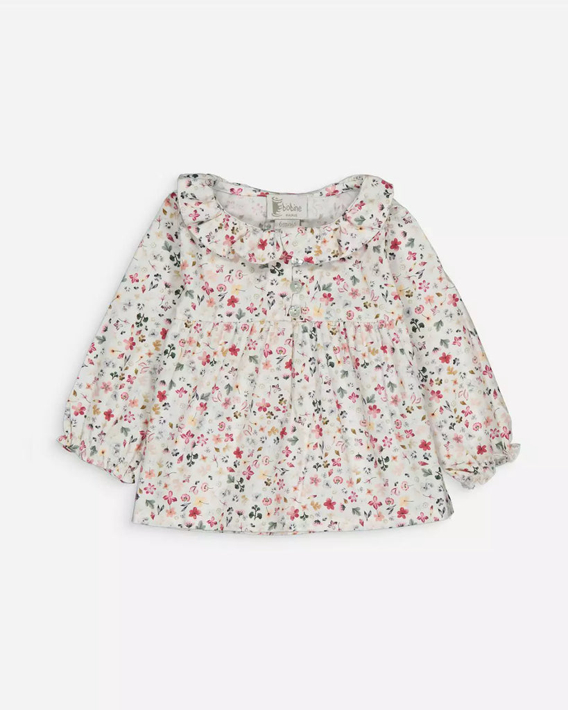 Blouse pour bébé fille fleuri beige de la marque Bobine Paris.