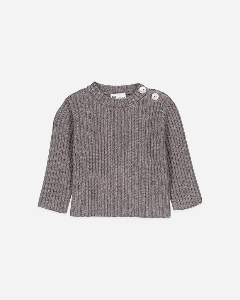 Pull pour bébé à col rond brume taupe de la marque Bobine Paris.