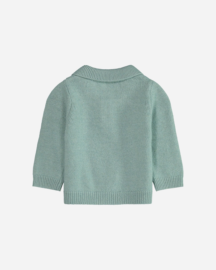 Pull bébé col polo vert d'eau dos