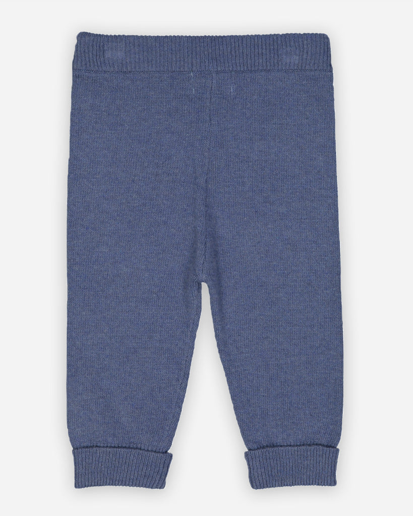 image du dos du pantalon bébé en laine et cachemire de couleur bleu jean Bobine Paris