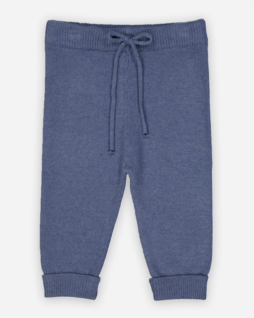 image d'un pantalon bébé en laine et cachemire de couleur bleu jean Bobine Paris